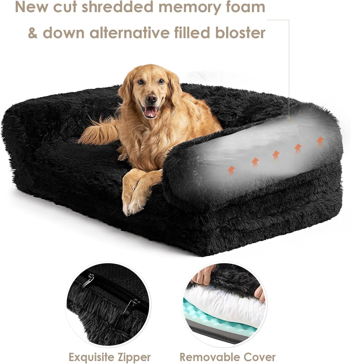 EHEYCIGA Foldable XXL Dog Bed for Large Sized Dog, 54"x38"x7.5" Faux Fur Fluffy Pet Couch Bed, Orthopedic Calming Memory Foam Big Pet Bed, Washable Pet Sofa Bed with Non-Slip Bottom, Dark Grey