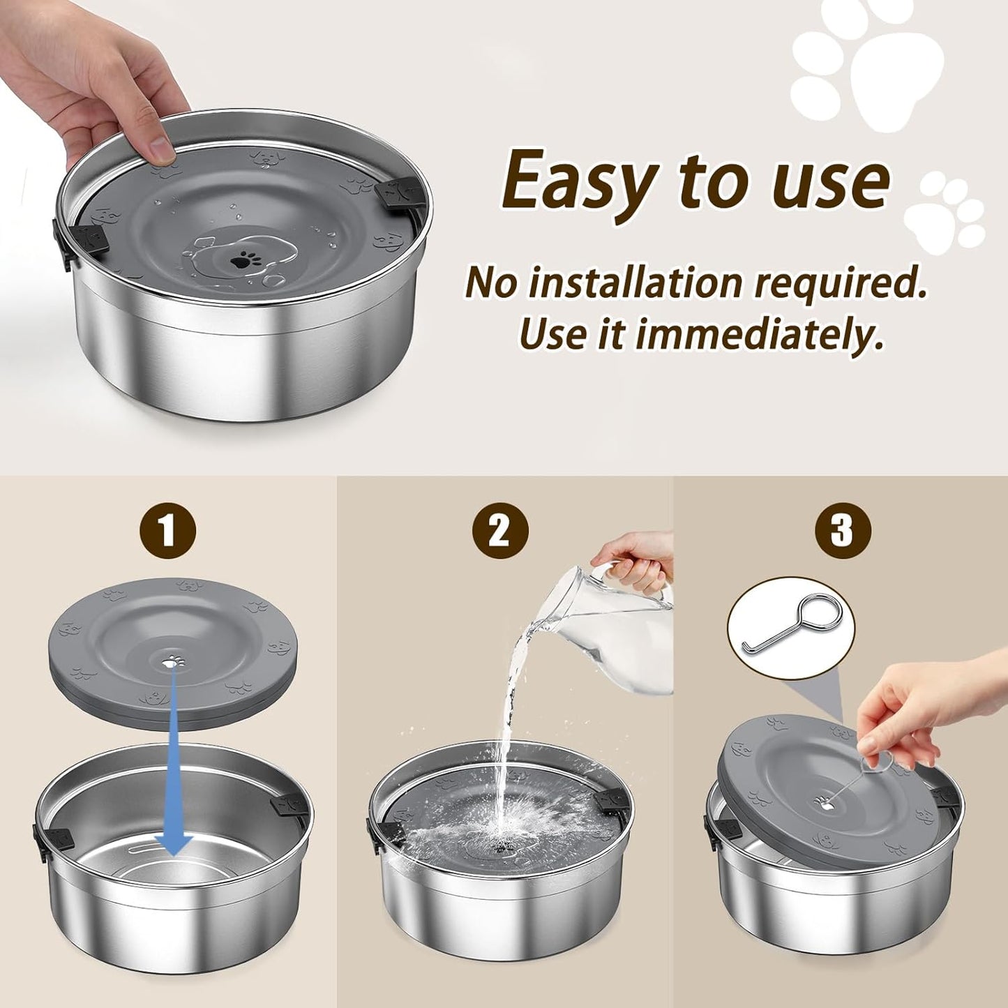 Dog Water Bowl No Spill, 1.5L/50oz Stainless Steel Slow Water Bowl for Dogs, Spill Proof Dog Bowl with Anti-Splash & Non-Slip, Slow Drinking Water Bowl Dispenser for Messy Drinkers (Black)