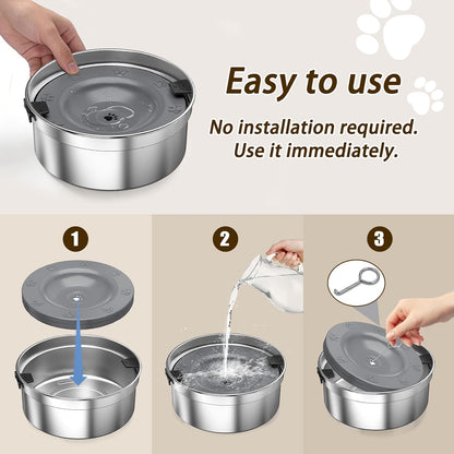Dog Water Bowl No Spill, 1.5L/50oz Stainless Steel Slow Water Bowl for Dogs, Spill Proof Dog Bowl with Anti-Splash & Non-Slip, Slow Drinking Water Bowl Dispenser for Messy Drinkers (Black)