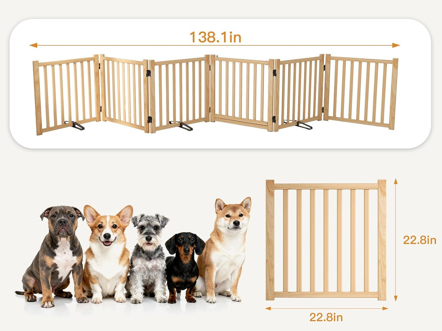 YOCAN Non-Painted Wood FreeStanding Pet Gate for Dogs,Wooden Dog Gates for Doorways, Stairs,The House, Dog Fences Indoor Puppy Gate-2 Panel H:23”
