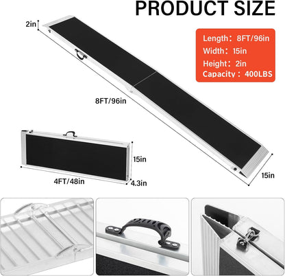 8FT Long Dog Ramp, Car Truck SUV Pet Ramp, Aluminum Portable 15 inches Wide 96 inch Long Folding Pet Vehicle Ramps Ramps for Small Medium Large Dogs and Cats, 400 Lbs Capacity