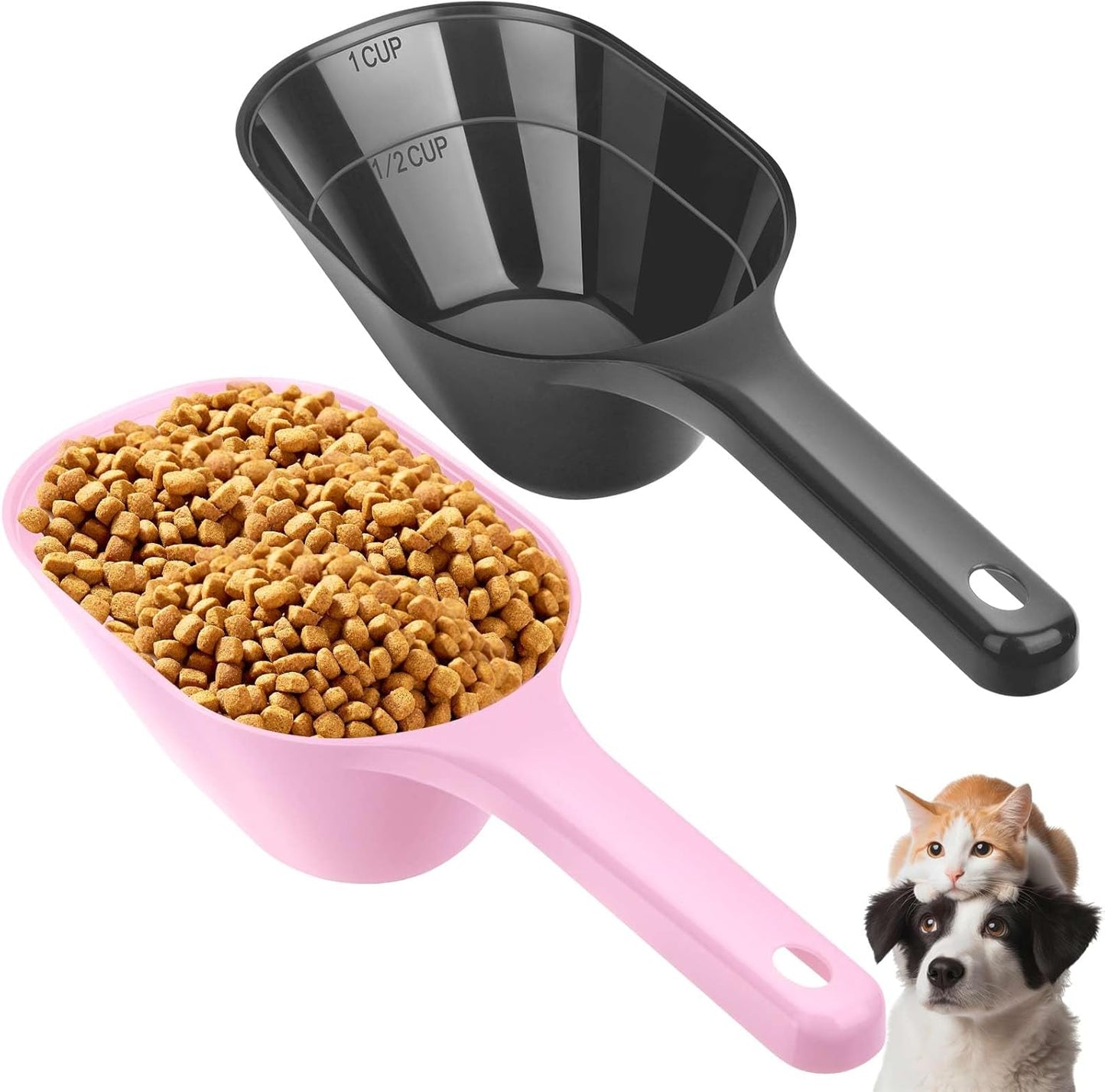 2 PACK Dog Food Scoop,1 Cup Capacity Pet Food Scoop With Measuring Lines For Dog, Puppy and Cat (Black)