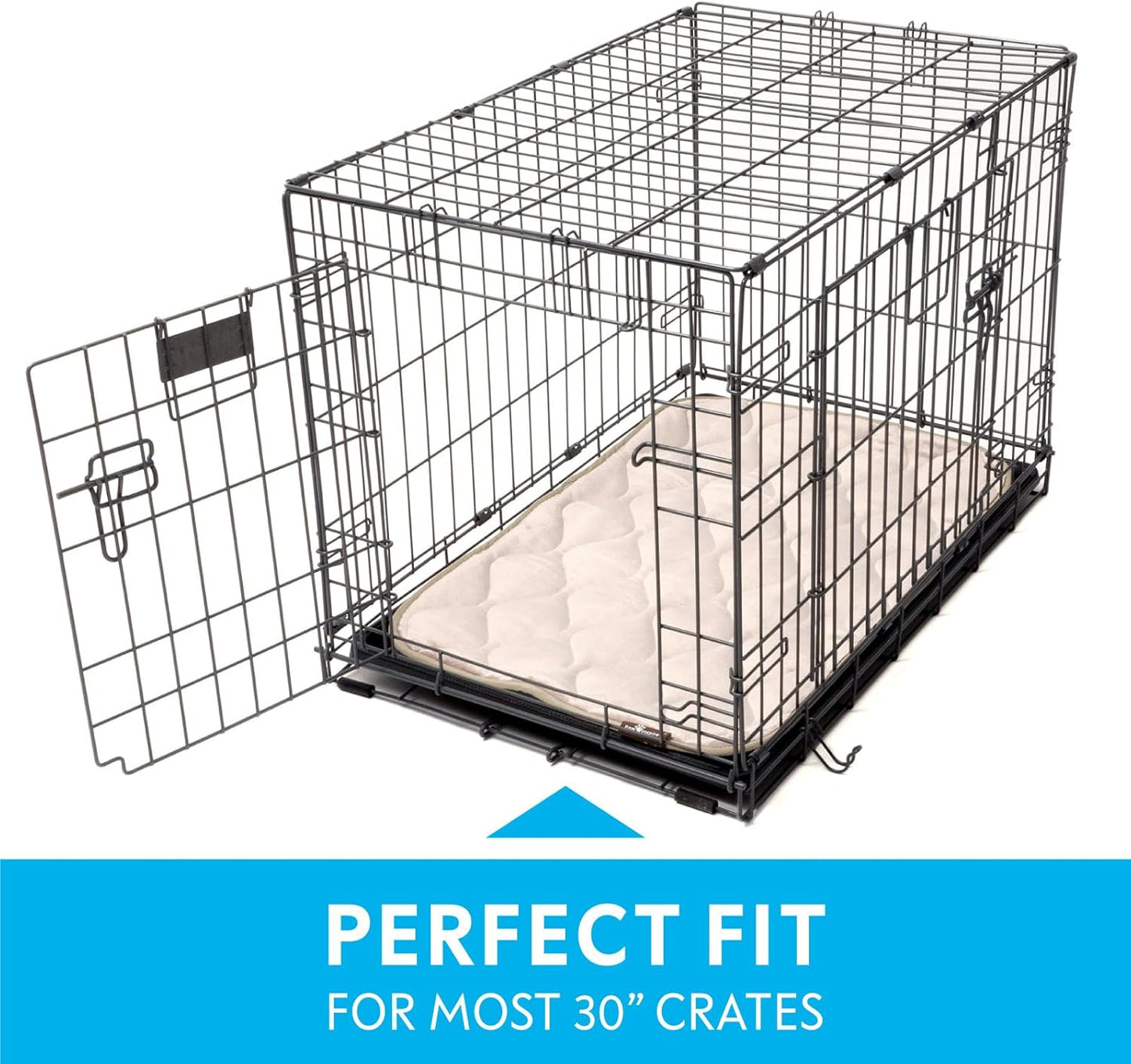 Paw Inspired Washable Padded Crate Mats for Dogs | 29” x 18” Pad, Fits 30-inch Kennels | Leakproof, Waterproof Bottom, Plush Pet Beds (Gray)
