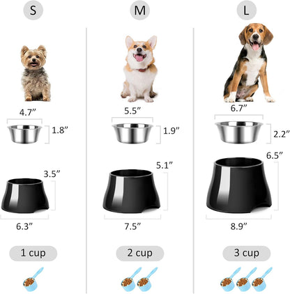 Dog Bowls,Cone Friendly Non Slip Single Dog Bowl with Stainless Steel Inner, Raised Bowls for Small Dogs Spaniel Dogs Long Ear, High Capacity, M/2 Cup Pink