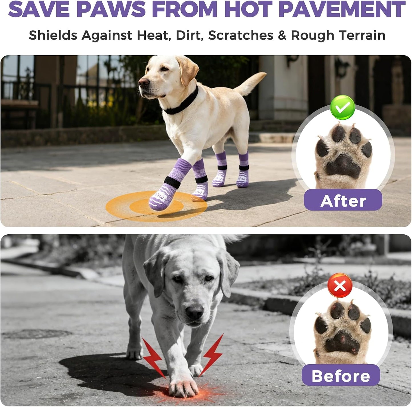 BINGPET Dog Socks to Prevent Licking Paws -Dog Shoes for Hot Pavement,Extra-Thick Grippy Dogs Sock for Hardwood Floors Anti-Slip,4Pcs All-Weather Boots Paw Protector for Small Medium Large Senior Dogs