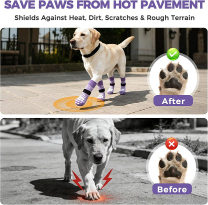BINGPET Dog Socks to Prevent Licking Paws -Dog Shoes for Hot Pavement,Extra-Thick Grippy Dogs Sock for Hardwood Floors Anti-Slip,4Pcs All-Weather Boots Paw Protector for Small Medium Large Senior Dogs