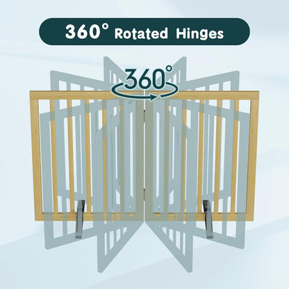 Freestanding Dog Gates Indoor, 3-Panel Pet Gates with 2 Metal Stands and 360° Hinge, 24" H Foldable Dog Gate for Stairs, Doorway, Kitchen, Expands Up to 55" Fully Assembled - Black Walnut