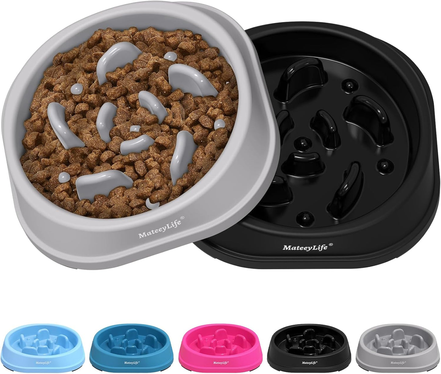 MateeyLife Slow Feeder Dog Bowls 2PCS, Anti-Choking Puzzle Dog Food Bowls, Anti-Slip Interactive Feeding Slow Down Eating, Bloat Stop Maze Dishes for Medium Breeds Pink&Purple