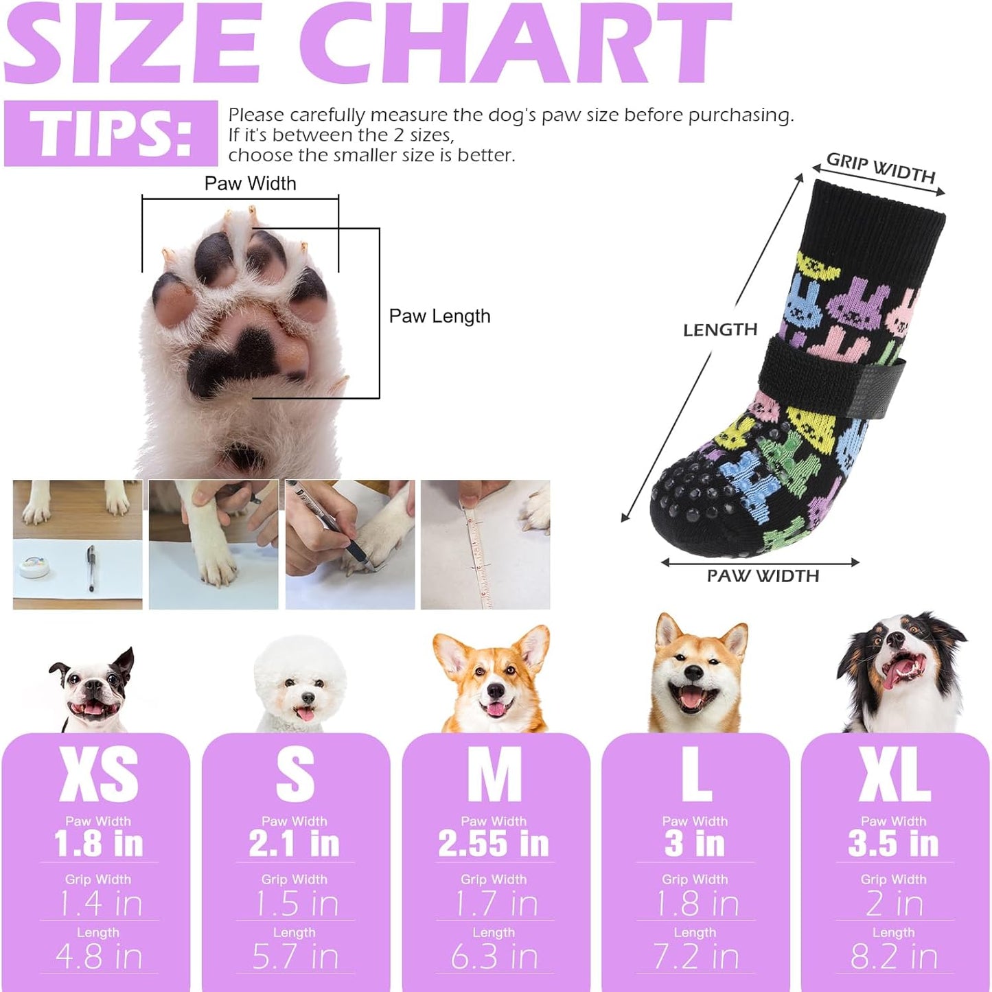 EXPAWLORER Anti Slip Dog Socks to Prevent Licking Paws, Dog Shoes for Hot Pavement, Dog Booties for Small Medium Large Senior Dogs, Traction Control Boots & Paw Protectors for Hardwood Floors