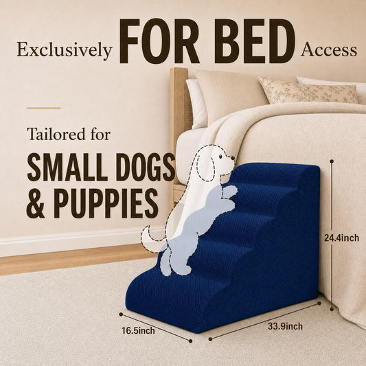 Dog Ramp for Bed,Pet Ramp for High Bed,Dog Stairs for Small & Medium Dogs,Curved Non-Slip Ladder for Older Dogs & Cats,24.4" H,5-Step (Gray)