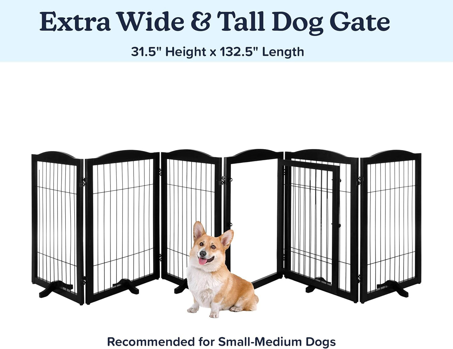 Pet Gate - 6-Panel Indoor Folding Dog Fence for Stairs or Doorways - 133x32-Inch Freestanding Play Pen with Support Feet by PETMAKER (Black)