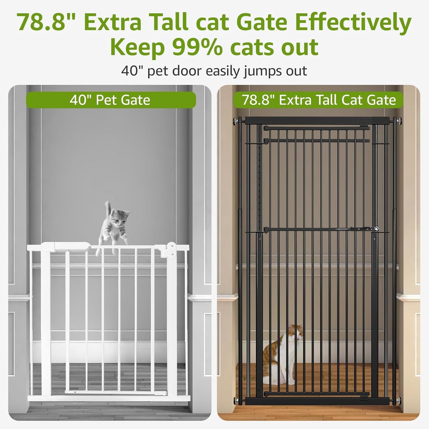 78.8" Extra Tall Cat Gate, 32.8-37.4" Wide Tall Dog Gate for Doorways/Hallways, NO Drilling Pressure Mounted Pet Gate for Stairs, Studio, Kitchen (White)