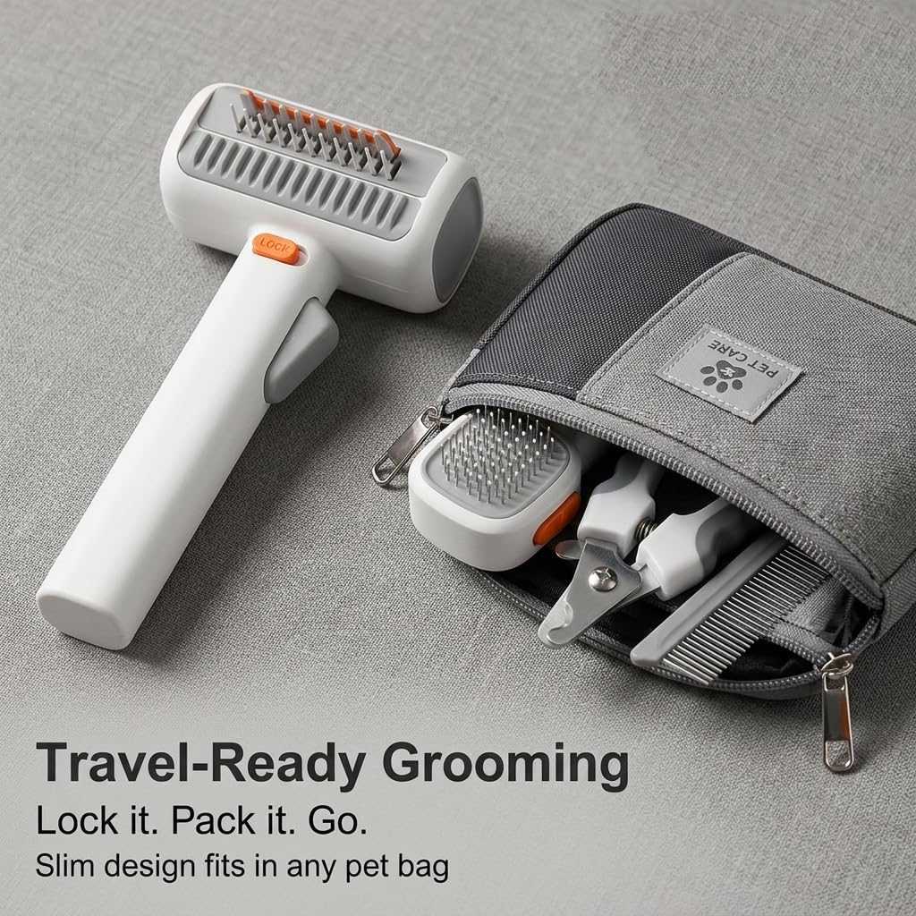 2-in-1 Pet Self Detangling Grooming Comb, Professional Dematting Tool & Undercoat Rake for Long Haired Dogs and Cats, Gentle Deshedding Brush to Remove Mats Tangles and Loose Fur.