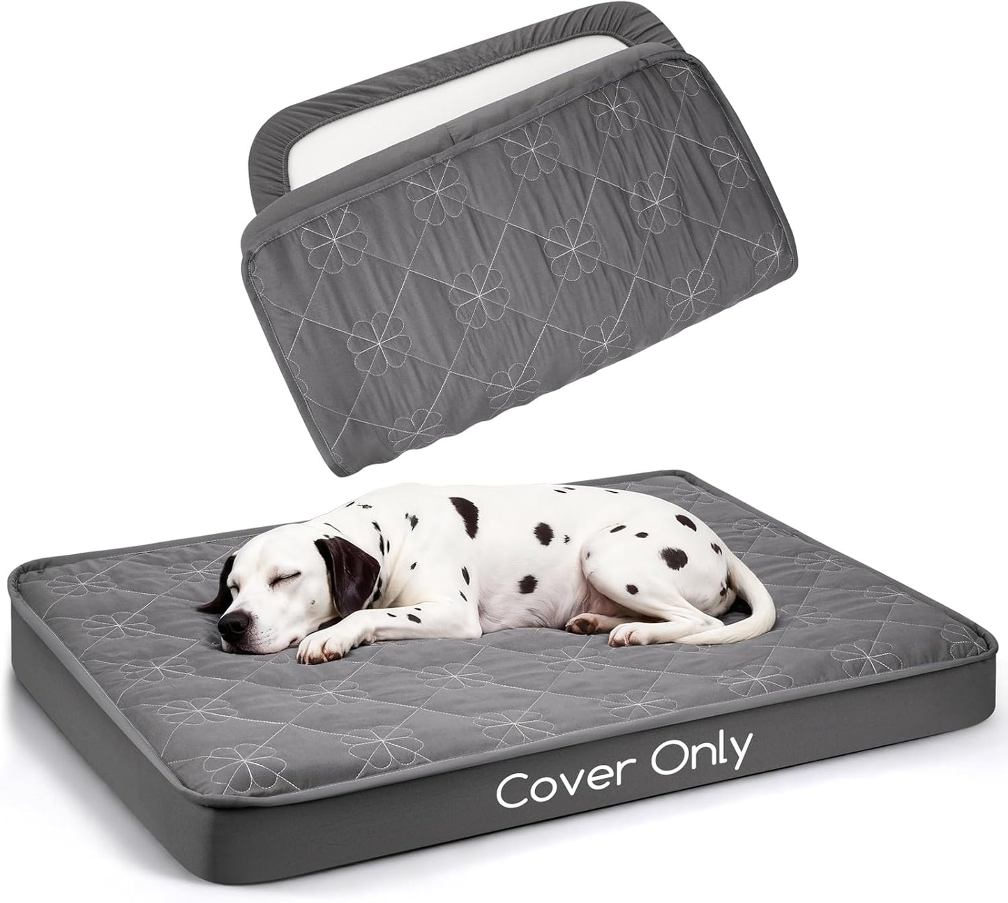 Waterproof Dog Bed Cover Replacement Washable 2 Pack, Soft & Noiseless Quilted Fitted Sheet with Elastic Band, Easy to Clean Dog Bed Sheets Pet Bed Liner for Dog/Cat - 36x27 Inch, Grey, Cover Only