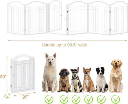 BHG Metal No-Assembly Freestanding Dog Gate with Door Walk Through, Extra Wide 144", Extra Tall 32" Pet Gate, Accordion Puppy Folding Playpen Dog Fence, with 2PCS Support (Black, 6 panesl)
