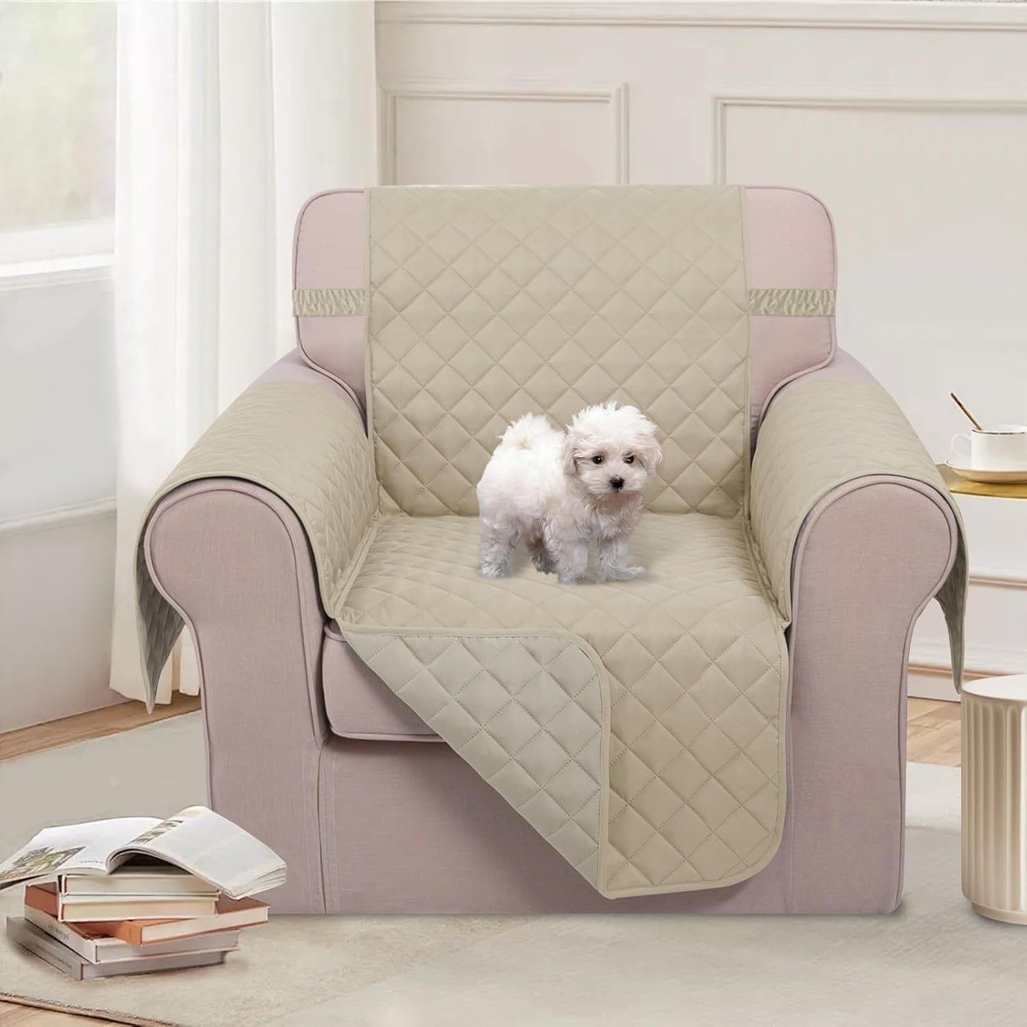 U-NICE HOME Reversible Sofa Cover Washable Couch Cover for Dogs Friendly with Elastic Straps Water Repellent Furniture Protector for 3 Cushion Couch (Sofa, Coffee/Beige) - Colors B