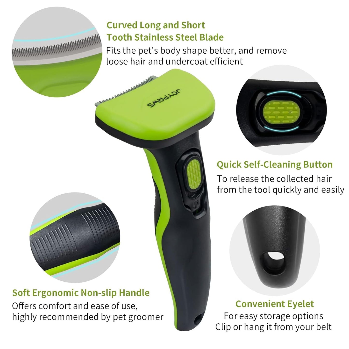 Pet Grooming Brush for Dogs and Cats, Self-Cleaning Undercoat Deshedding Tool, Effectively Reduces Shedding by Up to 95%, Long or Short Hair Remover for Grooming, Green, Hair Brush