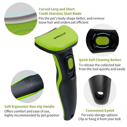 Pet Grooming Brush for Dogs and Cats, Self-Cleaning Undercoat Deshedding Tool, Effectively Reduces Shedding by Up to 95%, Long or Short Hair Remover for Grooming, Green, Hair Brush