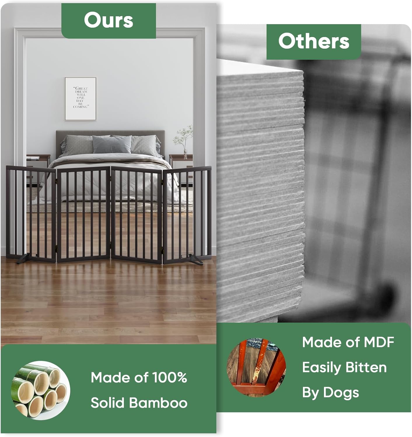 Freestanding Foldable Dog Gate - 4 Panel Room Divider with Metal Support Feet (Black)