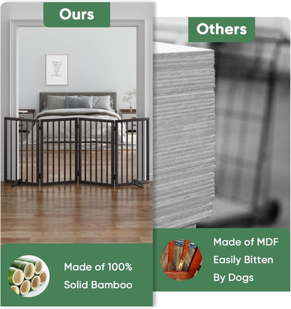 Freestanding Foldable Dog Gate - 4 Panel Room Divider with Metal Support Feet (Black)