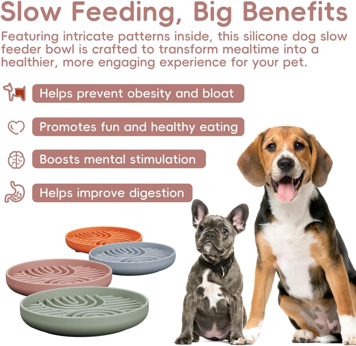 Slow Feeder Dog Bowls, Silicone Slow Feeder for Dogs & Puppies, Dog Puzzle Bowl with Suction Cup for Anxiety Relief, Slow Eating, Dishwasher Fit, for All Breed, Grey