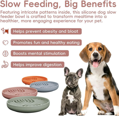 Slow Feeder Dog Bowls, Silicone Slow Feeder for Dogs & Puppies, Dog Puzzle Bowl with Suction Cup for Anxiety Relief, Slow Eating, Dishwasher Fit, for All Breed, Grey