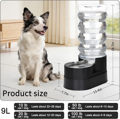 RIZZARI 8L Elevated Pet Water Dispenser – Stainless Steel Gravity Waterer with Auto-Refill Design for Medium and Large Dogs & Senior Pets -Comfortable Drinking Height for Living Rooms,Multi-Pet Homes