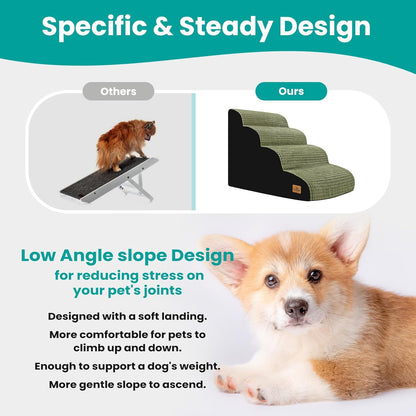 Dog Stairs for Bed 15.8'' H, 3 Step Dog Ramp for Small Dogs and Cats, Curved Dogs Steps for Sofa Couch or Chair, Portable Pet Stairs for High Bed Climbing, Non-Slip Balanced Pet Step Indoor, Brown