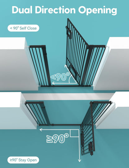 No Pawblems 55" Extra Tall Pet Gate for Cat/Dog, 29-40" Wide Auto Close Tall Dog Gate for Doorways/Hallways, 1.37" Ultra Narrow Spacing, NO Drilling Pressure Mounted, Black