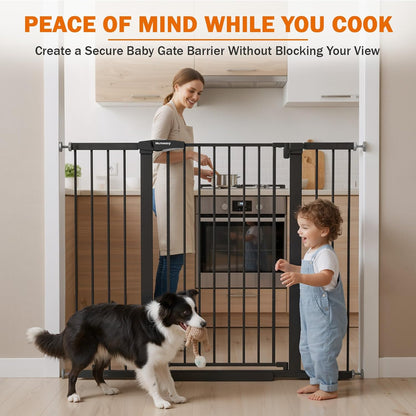 Mumeasy Baby Gate Extra Wide, 29.7-51'' Pressure Mounted Dog Gate with Walk Thru Door, Auto Close Pet Gate for House, Stairs, Doorways,Black