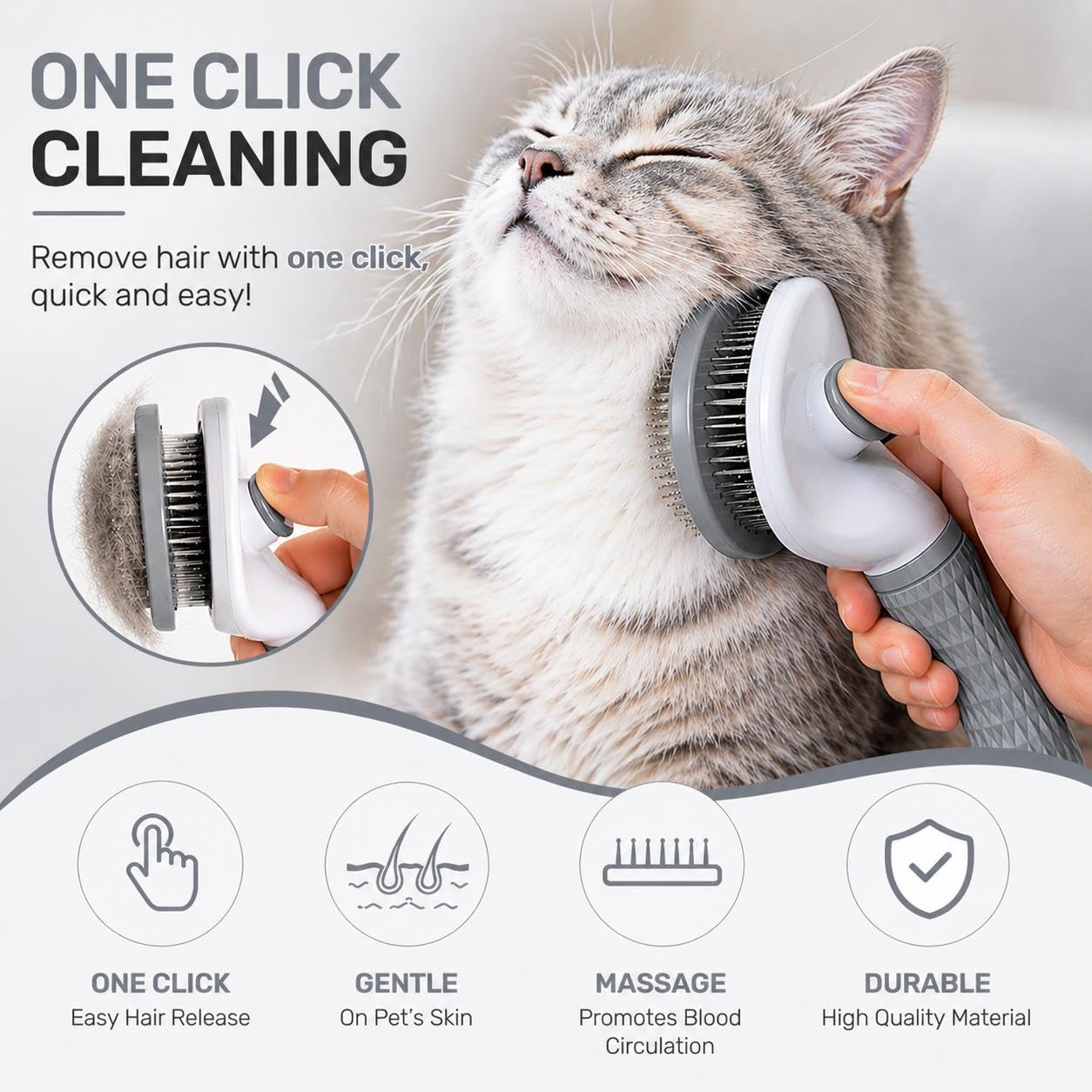 Pet Grooming Deshedding Brush, Self-Cleaning Massaging Brush for Dogs and Cats, Short and Long Hair (Blue)