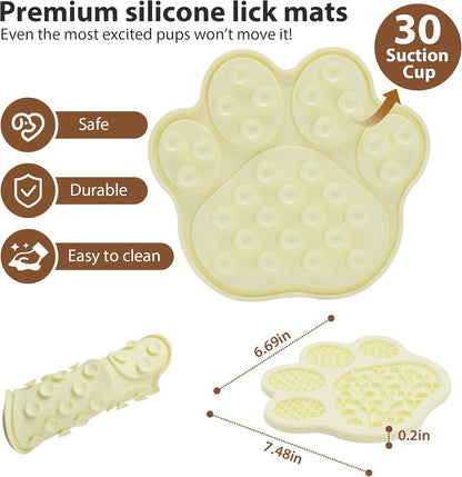Lick Mat for Dogs and Cats, Slow Feeder Mats with Suction Cups - Bathing, Grooming and Training, Anxiety Relief Feeding Pad,Dishwasher-Safe Yellow