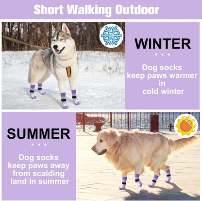 BEAUTYZOO Anti-Slip Dog Socks,Dog Shoes for Hot/Cold Pavement,Paw Protectors with Grips 3 Pairs for Puppy Small Medium Large Senior Old Dogs,Dog Socks to Prevent Licking and Hardwood Floor Protection