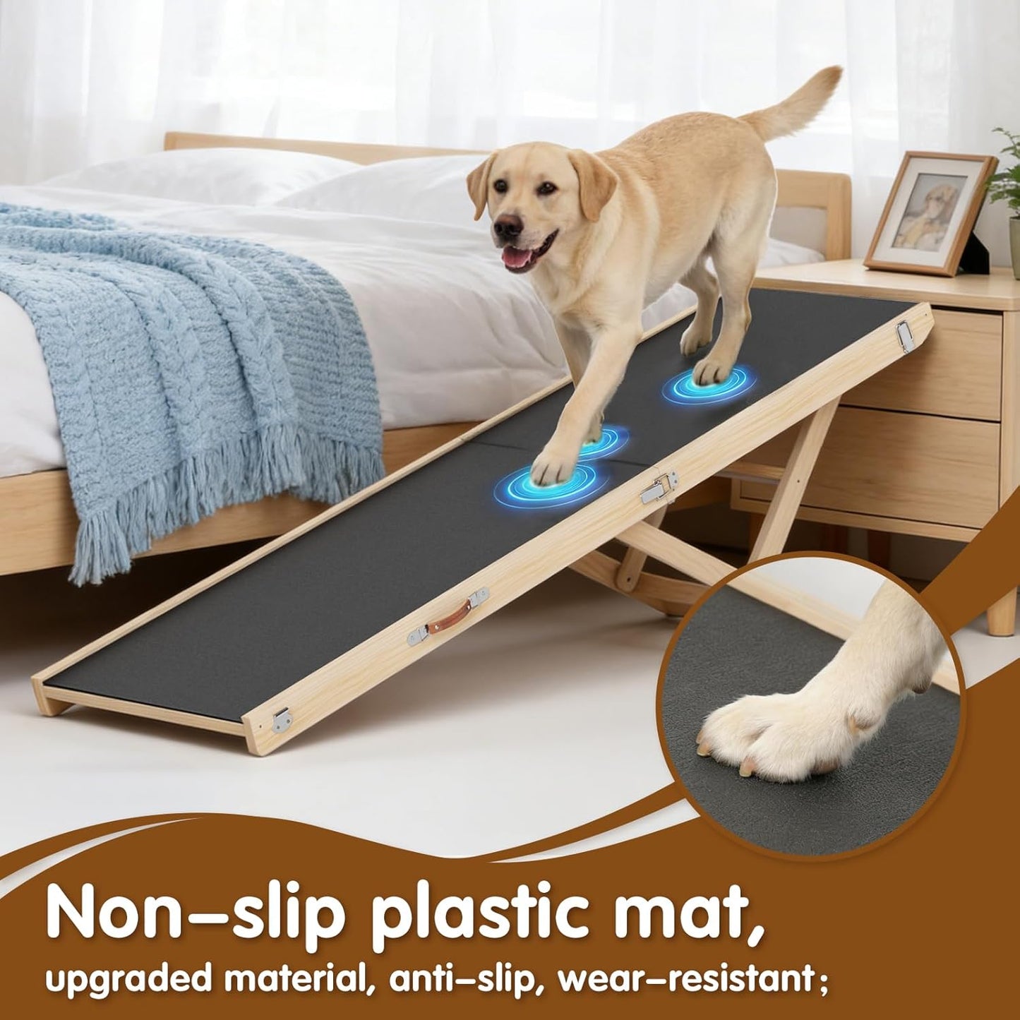 Dog Ramp for Couch with Non-Slip Silicone Mat, 39" Wooden Pet Ramps for Small Dogs, Hold up to 100lb, Adjustable Height from 11.41" to 20.47", Portable Stable Pet Step for Sofa Stairs