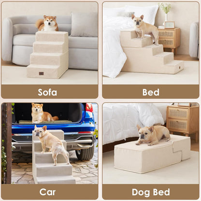 EHEYCIGA Dog Stairs for High Bed 22.5" H, 5-Step Dog Steps for Bed, Pet Steps for Small Dogs and Cats, Non-Slip Balanced Pet Ramp Indoor, Grey