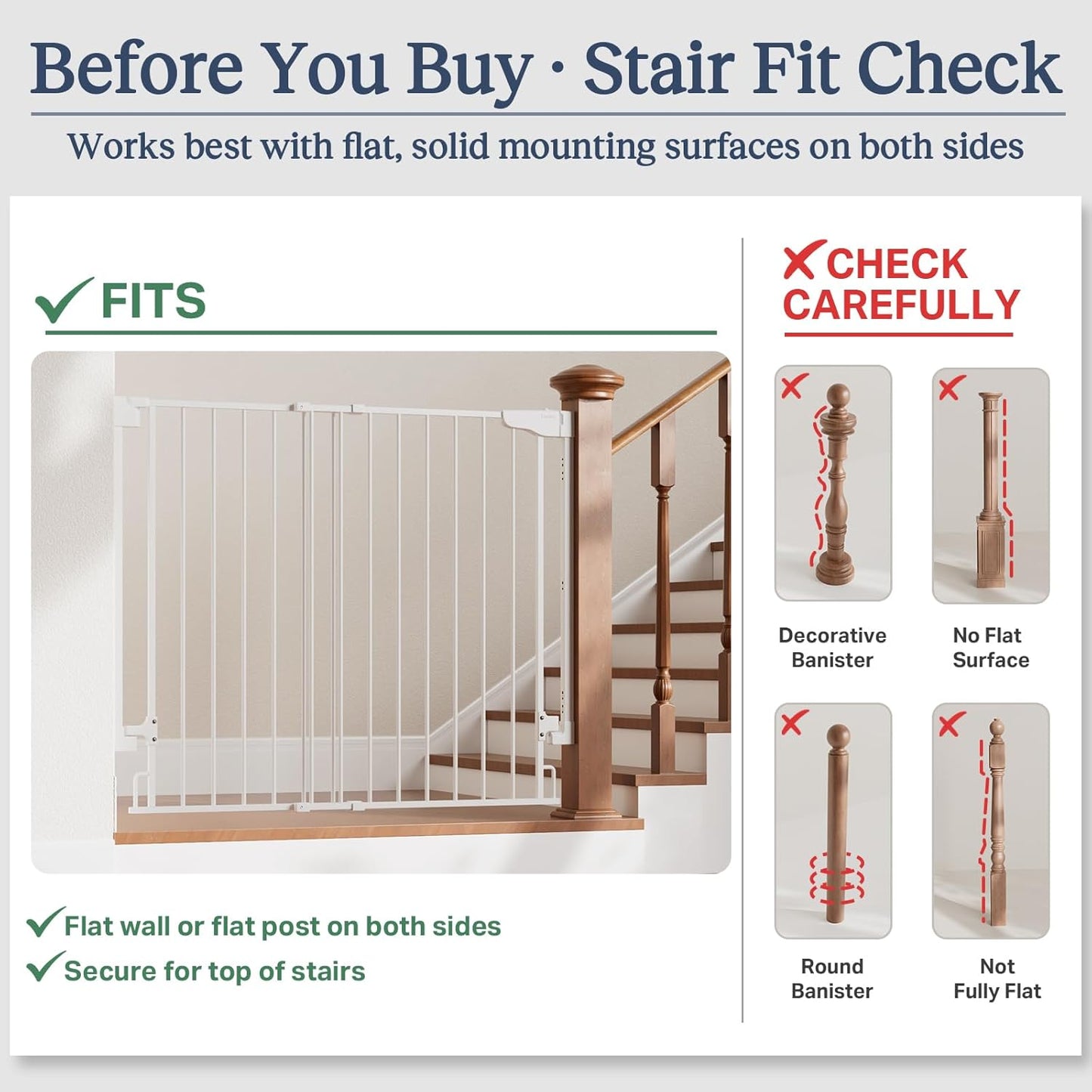 Cumbor 29.2–43" Baby Gate for Stairs, Hardware Mounted (Drill Required), Expandable No Bottom Bar Dog Gate, Auto Close Extra Wide Walk Thru, Pet & Toddler Proof Gate, Top & Bottom of Stairways(Black)