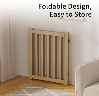 2-Panel Solid Wood Dog Gate - Freestanding Folding Pet Gate for Doorways, Stairs, Indoor, 24" Height, No Installation Needed, Natural Wood