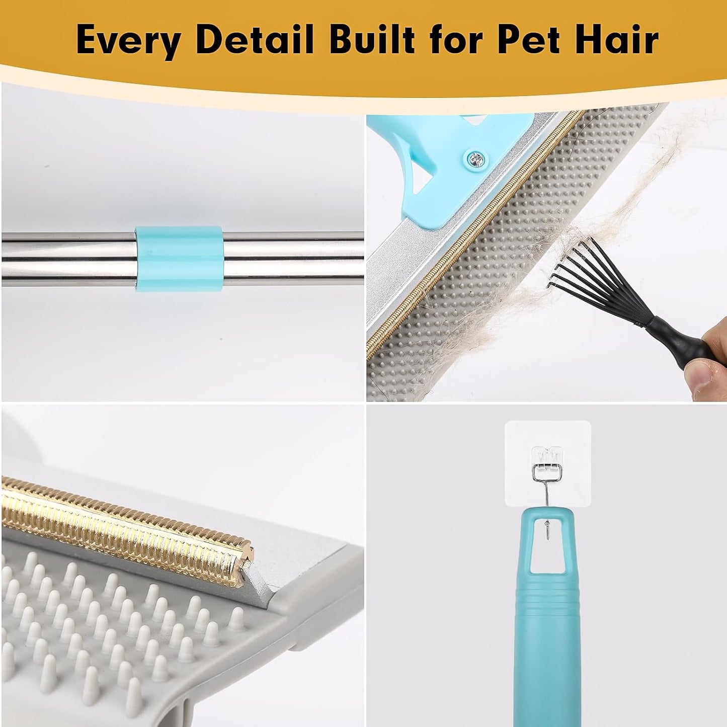 Carpet Rake for Pet Hair Removal Tool, Uproot Clean Reusable Pet Dog Cat Hair Remover with Adjustable Long Handle, 3 Pcs Carpet Brush for Rugs, Mats, Couch, Furniture，1 Brush Cleaning Comb