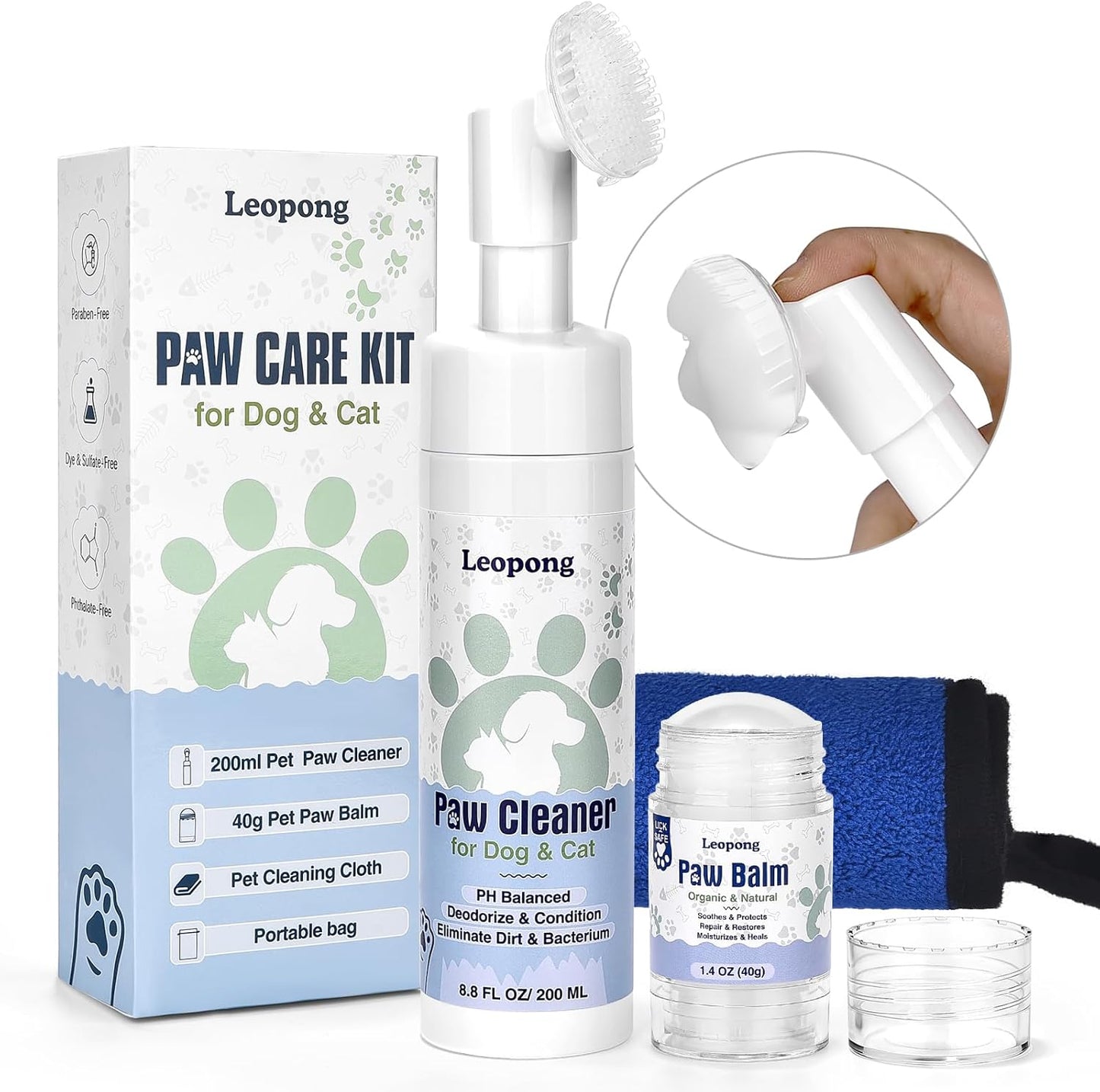 Leopong Dog Paw Cleaner,Dog Paw Wash Care for Dogs Large Medium Small XL Breed,2 Pack Waterless Foam with Silicone Scrubber, Dogs Cats Feet Paw Cleaner