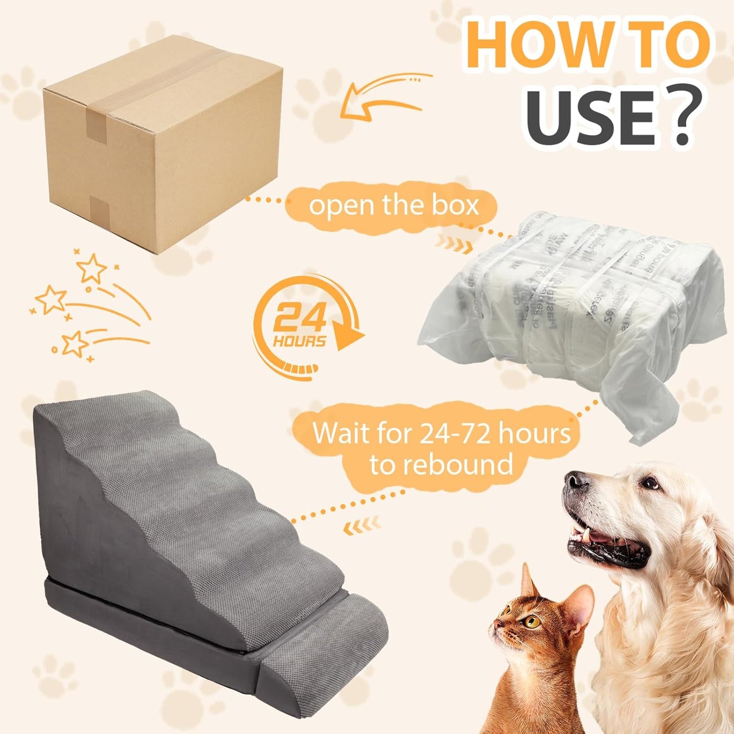 A.FATI Dog Stairs 30 Inches High for 30-36 Inch High Bed, 6-Tier 3-in-1 Foam Pet Steps with Non-Slip Bottom, Detachable Washable Cover, Dog Ramp for Small Old Short-Legged Dogs Up to 50 Lbs
