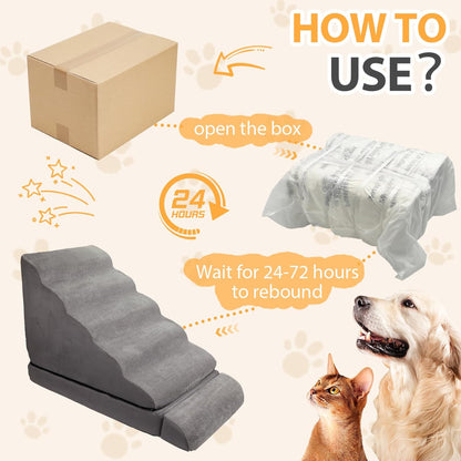 A.FATI Dog Stairs 30 Inches High for 30-36 Inch High Bed, 6-Tier 3-in-1 Foam Pet Steps with Non-Slip Bottom, Detachable Washable Cover, Dog Ramp for Small Old Short-Legged Dogs Up to 50 Lbs