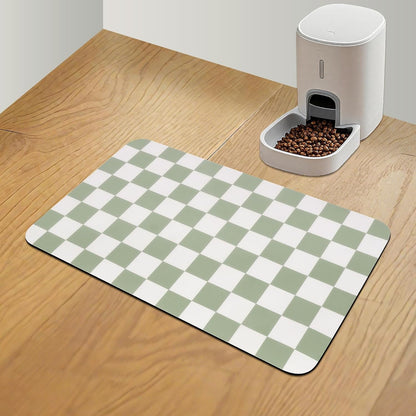 CooRug Checkered Dog Food Mat, Absorbent Leak-Proof Pet Feeding Mat, Quick Dry Cat Food Mat for Messy Drinkers 12" x 20" Khaki
