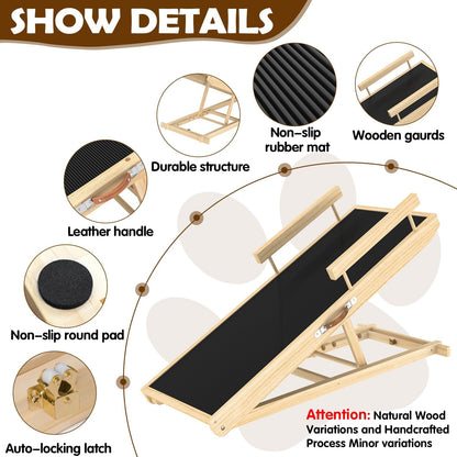 Dog Ramp for Couch with Non-Slip Silicone Mat, 39" Wooden Pet Ramps for Small Dogs, Hold up to 100lb, Adjustable Height from 11.41" to 20.47", Portable Stable Pet Step for Sofa Stairs