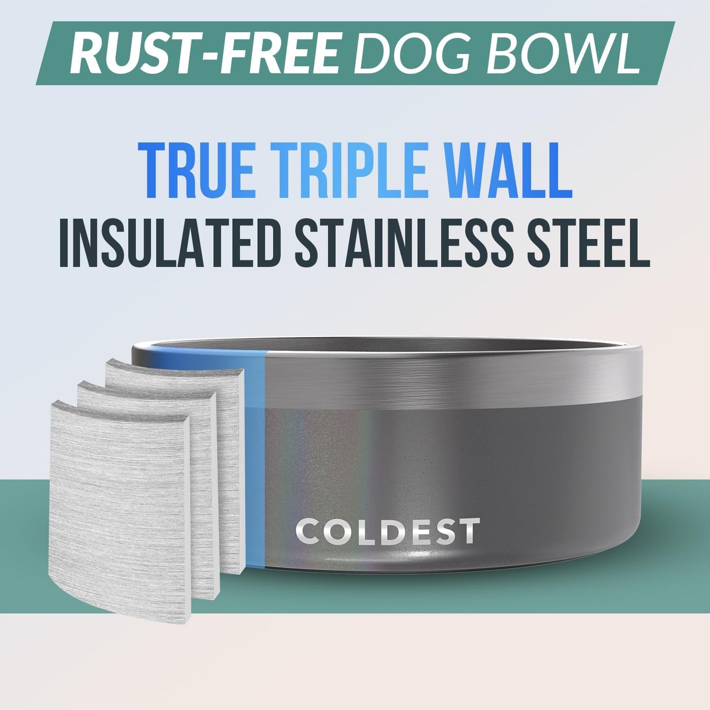Coldest Dog Bowl - Anti Rust Metal, Non Slip, 3 Layers Insulated Stainless Steel Dog Bowls - Spill Proof & Heavy Duty - Water Bowl for Dogs, Cats & Pets, Dish Washer Safe (21 oz, Stealth Black)