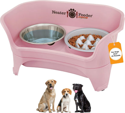 Neater Feeder Express Mess Proof Dog Bowls Elevated for Small Breeds under 15 Lb, Made in USA, No Spill Raised Dog Food Bowl Stand, Stainless Steel Food and Water Bowl Set, Feeding Station, Cappuccino