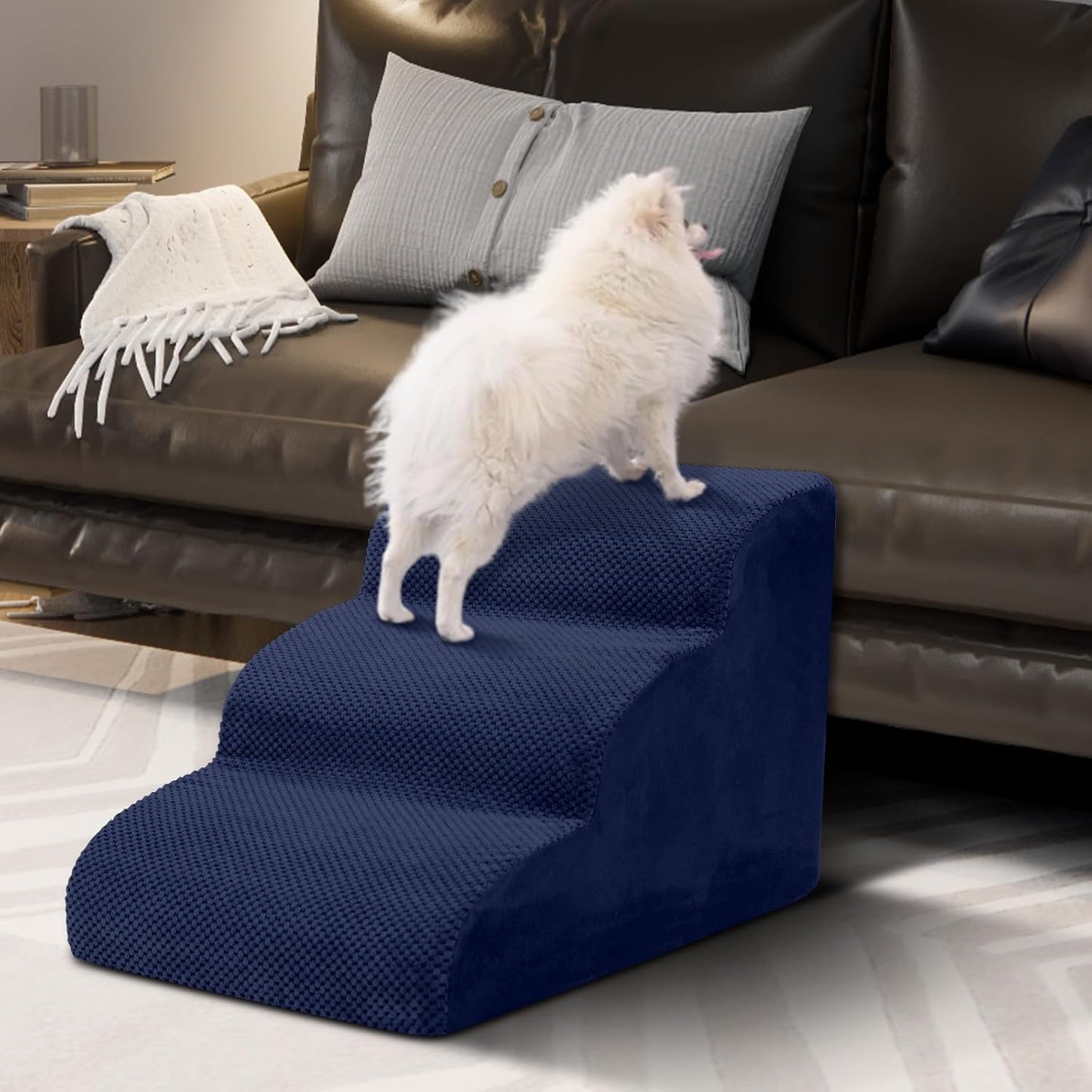 Dog Stairs for Small Dogs - High Density Foam Dog Ramp, Extra Wide Pet Steps with Non-Slip Bottom for High Beds, Couche and Sofa, Best for Pet Injured, Older Dogs Cats (Grey, 4 Steps)