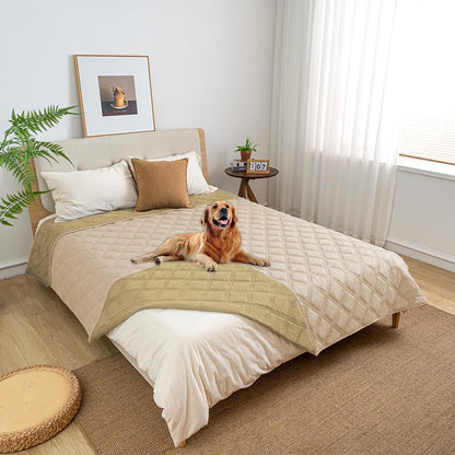 fuguitex Waterproof Dog Blanket, Pet Friendly Reversible Throw Essential for Small Dogs, Tear Resistant Leakproof Washable Couch Cushion Bed Protector Cover for Indoor Furniture（30"*70",Beige+Cream