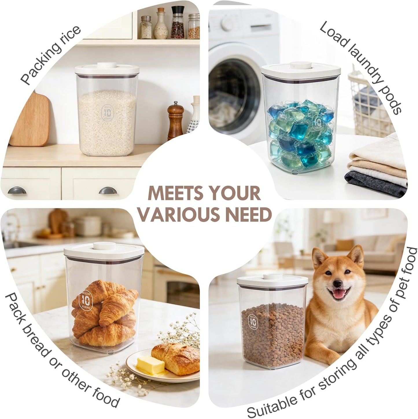 6 lbs Airtight Dog Cat Food Storage Container and Dog Treat Containers BPA-Free, PET Clear Stackable Pet Storage Bin, 1-Cup Scoop, 1-Sponge cleaning brush, Pop Top, With handle, Easy Mobility-Medium