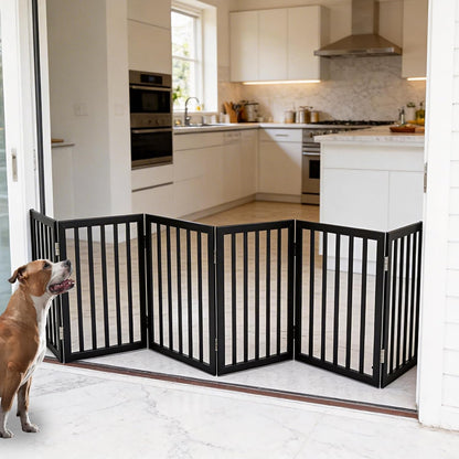 Dog Gate Indoor, Freestanding Dog Fence for The House, Doorways, Hallways,or Stairs,Pet Gate Foldable Wooden,Expandable 24" Height 3 Panels,White