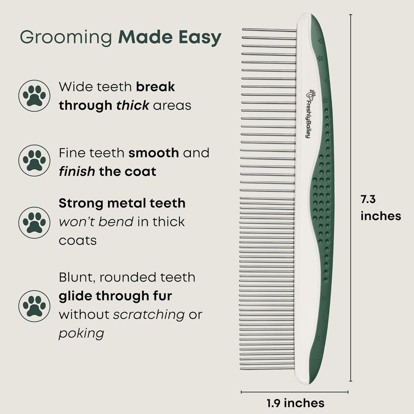Freshly Bailey Metal Comb for Dogs - Greyhound Comb for Grooming Poodle, Doodle, Goldendoodle - Dog Comb with Dual Teeth for Curly & Wavy Coats